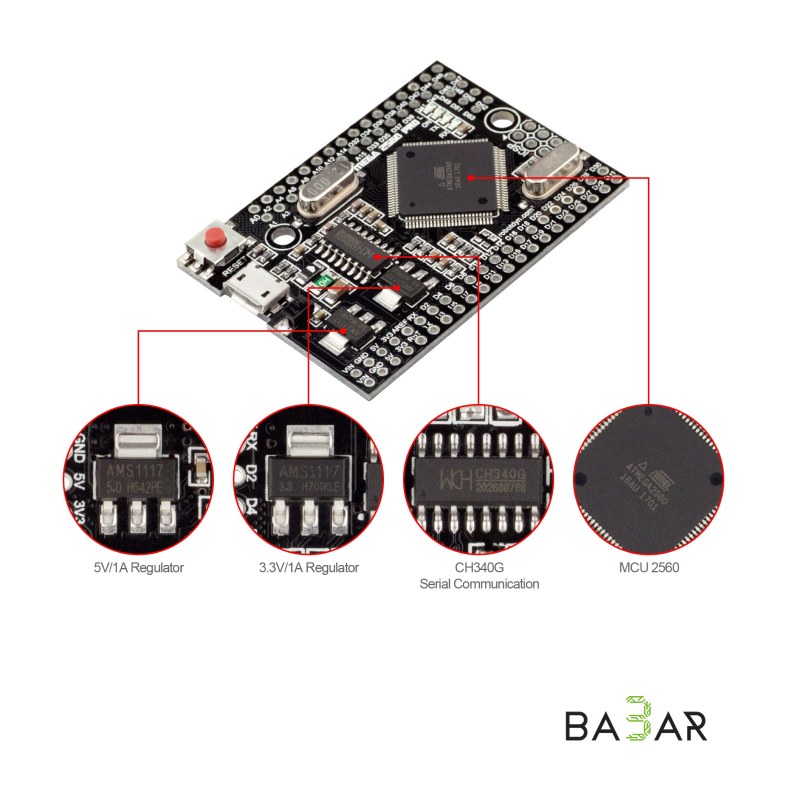 Mega 2560 PRO RoboDyn (Embed) CH340G MicroUSB/ATmega2560-16AU