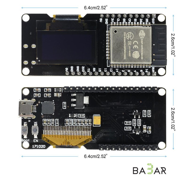 Плата разработки ESP32 с OLED-дисплеем 0.96", Wi-Fi и Bluetooth