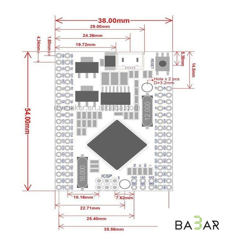 Mega 2560 PRO RoboDyn (Embed) CH340G MicroUSB/ATmega2560-16AU