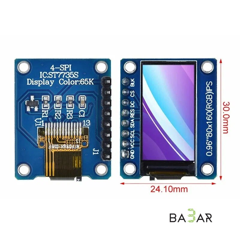 Цветной IPS TFT-дисплей 0.96" (80×160, ST7735S, SPI)