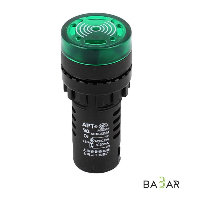 Светозвуковой индикатор AD16-22SM 12В зелёный, IP65
