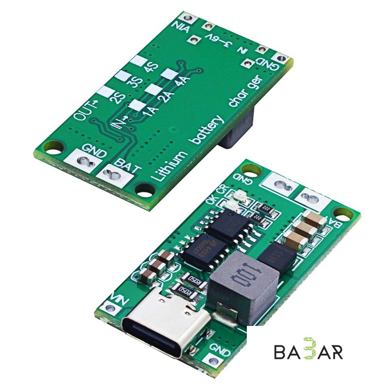 Зарядный модуль USB-C для Li-Ion/Li-Po аккумуляторов 1S–4S — плата зарядки с регулировкой тока 1A/2A/4A, защита и балансировка (2037)