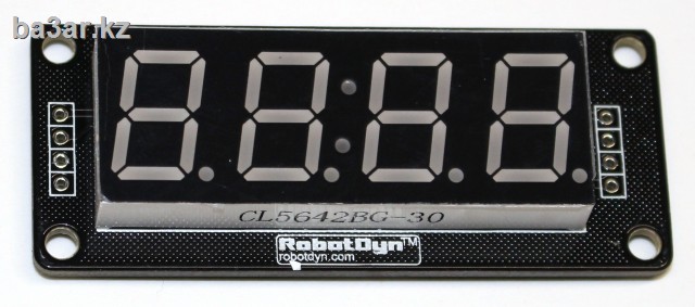 4-значный 7-сегментный светодиодный дисплей, размер 0.36 " 30х14мм, TM1637 (зеленый, часы + точки)