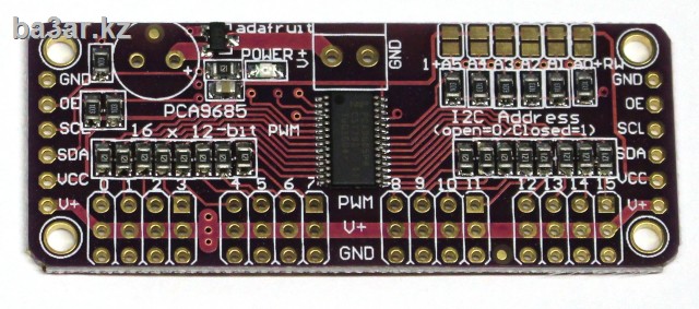 PCA9685 16-канальный, 12-разрядными ШИМ контроллер с управлением по шине I2C (не распаянный)