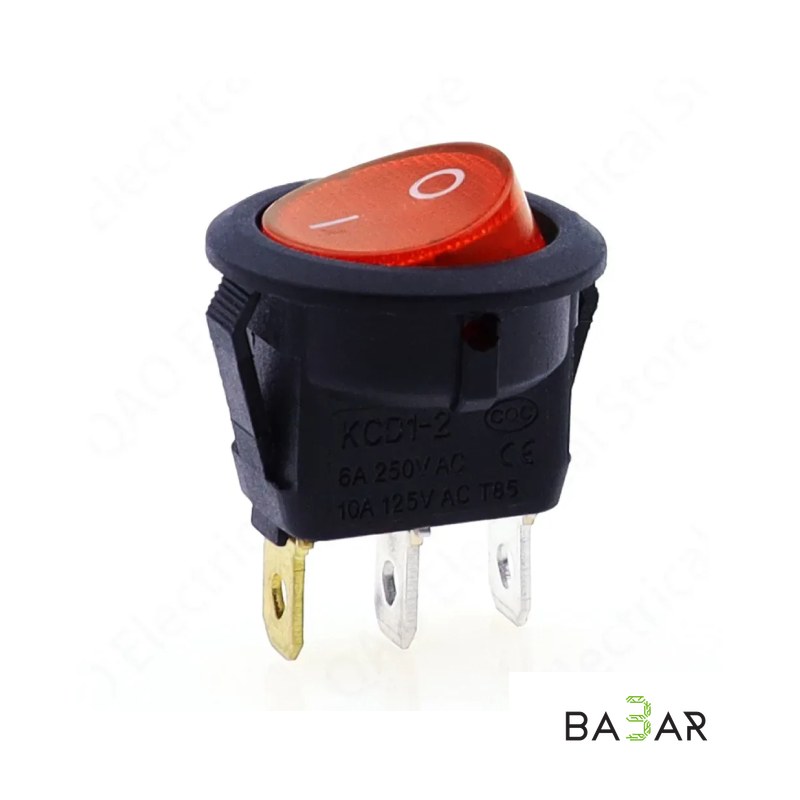 Рокерный переключатель KCD11 круглый 3 контакта 3A 250V, красный