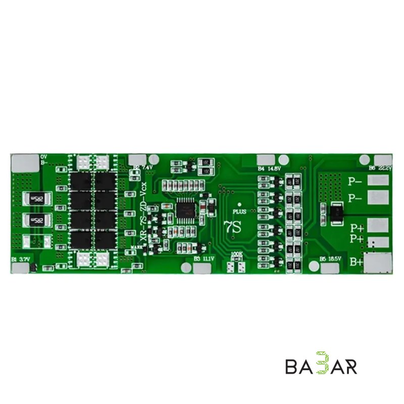 Плата защиты и балансировки BMS 7S 20A для Li-Ion (29.4 В, XR-7S-ZD-Vcx)