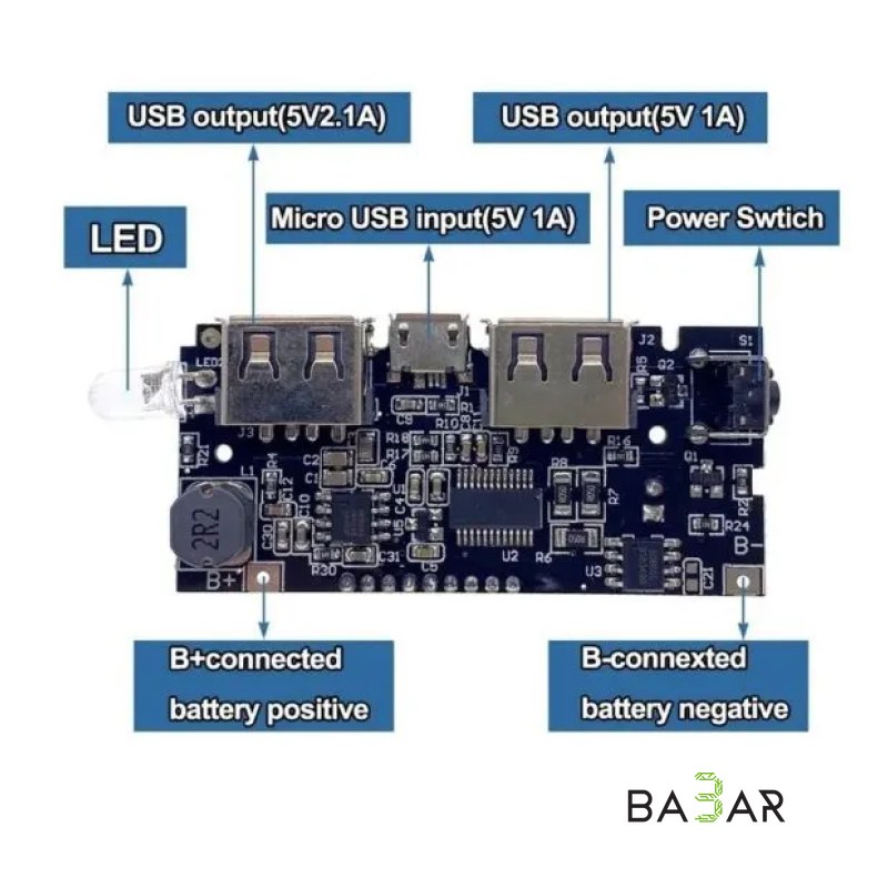 Зарядный модуль для Power Bank H913-A V3.0 (2xUSB, LCD экран, 5V 1A/2.1A)