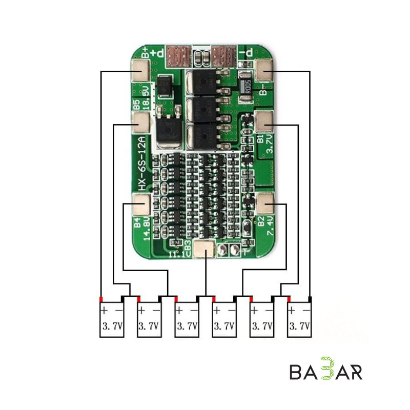 BMS плата контроля 6S аккумуляторов 18650, 14 А